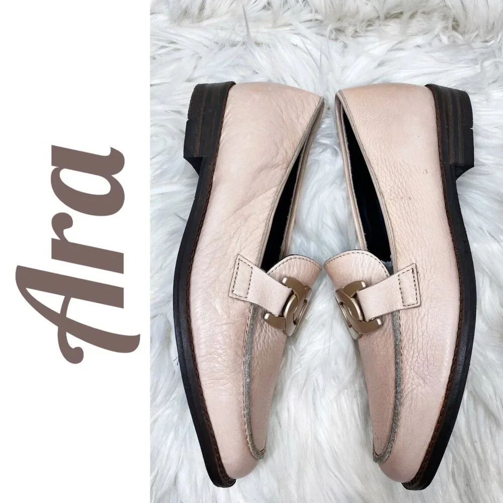ARA KAELIN LEATHER BLUSH PINK CHAIN LINK LOAFER‎ ACADEMIA PREPPY, SIZE 6.5